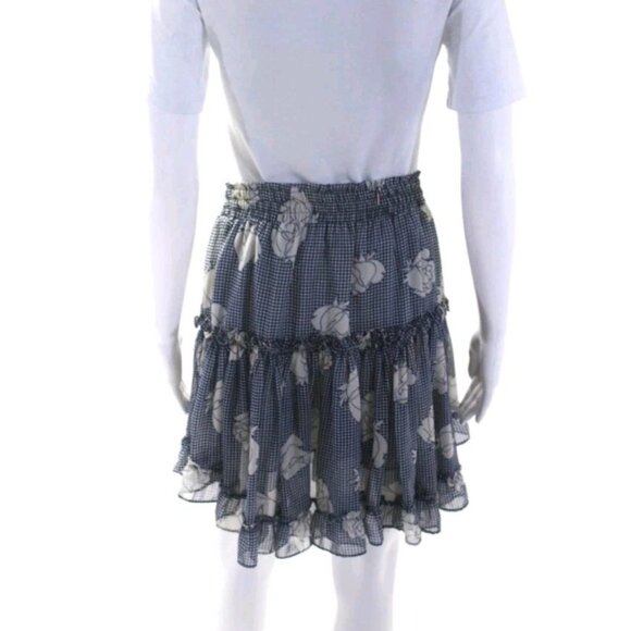 Misa Smocked Waist Tiered Ruffle Floral Lined Mini Skirt Size L - Picture 3 of 6